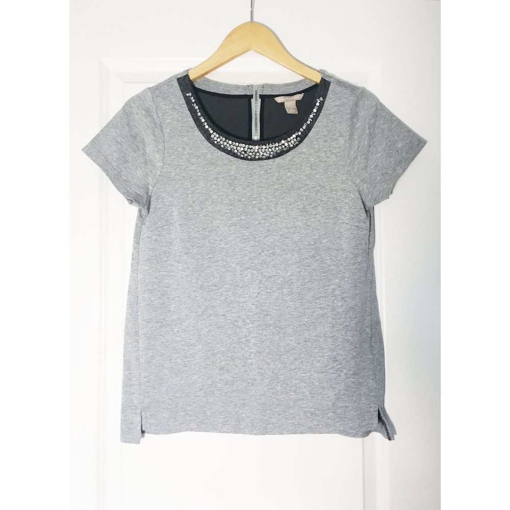 Banana Republic Grey Embellished short sleeve Top